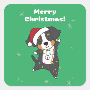 Bernese Frory Christmas Happy Christmas Hunde Squa Quadratischer Aufkleber