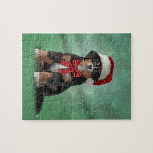 Bernese Gebirgshund im roten Hut von Sankt Puzzle (Horizontal)