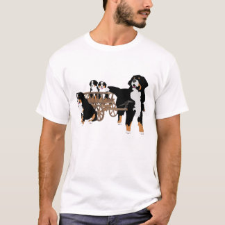 Bernese Gebirgshundefamilie mit hölzernem T-Shirt