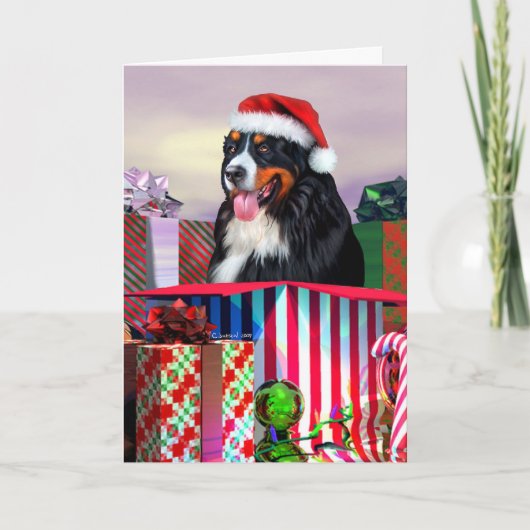 Bernese Gebirgshundeweihnachtsüberraschung Feiertagskarte (Vorderseite)