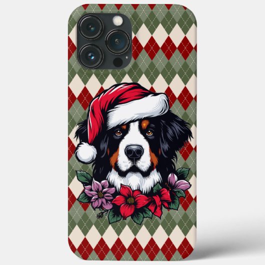 Bernese Hund mit Weihnachtsmannmütze und Florals Case-Mate iPhone Hülle (Rückseite)