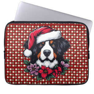 Bernese Hund mit Weihnachtsmannmütze und Florals Laptopschutzhülle