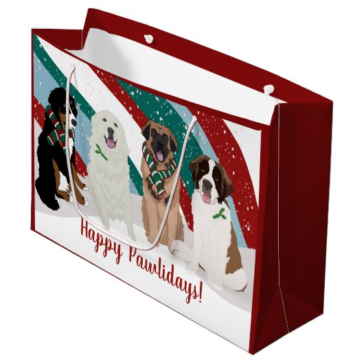 Bernese Leonberger Große Pyrenäen Weihnachten Groß Geschenktüte (Vorderseite Schrägansicht)