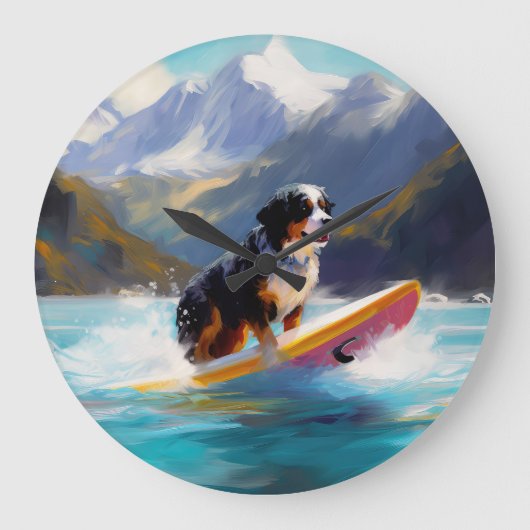 Bernese Mountain Beach Surf Malerei Große Wanduhr (Vorderseite)