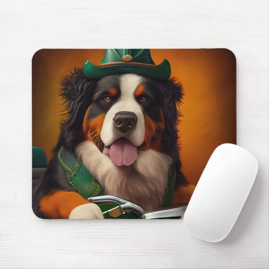 Bernese Mountain Bike St. Patrick's Day Mousepad (Mit Mouse)