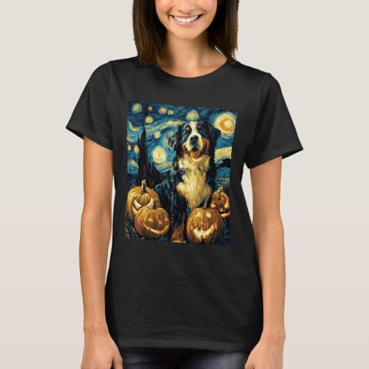 Bernese Mountain Cute Dog Halloween Jack O Lantern T-Shirt (Vorderseite)