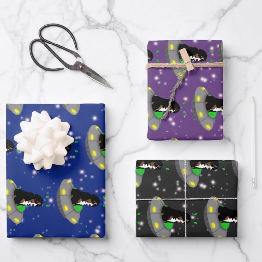 Bernese Mountain Dog Alien UFO Geschenkpapier Set (Vorderseite)