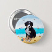 Bernese Mountain Dog am Strand Button (Vorne & Hinten)
