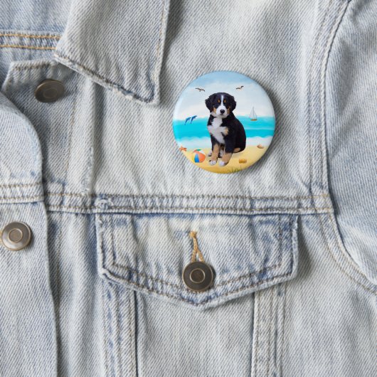 Bernese Mountain Dog am Strand Button (Beispiel)