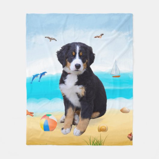 Bernese Mountain Dog am Strand Fleecedecke (Vorderseite)