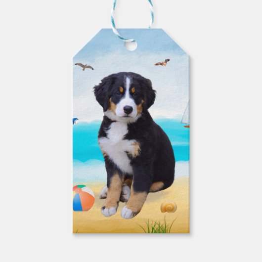 Bernese Mountain Dog am Strand Geschenkanhänger (Vorderseite)