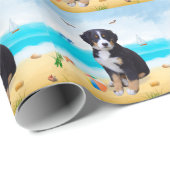 Bernese Mountain Dog am Strand Geschenkpapier (Rolleneckpunkt)