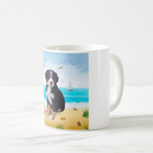 Bernese Mountain Dog am Strand Kaffeetasse (VorderseiteRechts)