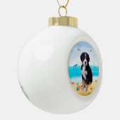 Bernese Mountain Dog am Strand Keramik Kugel-Ornament (Links)