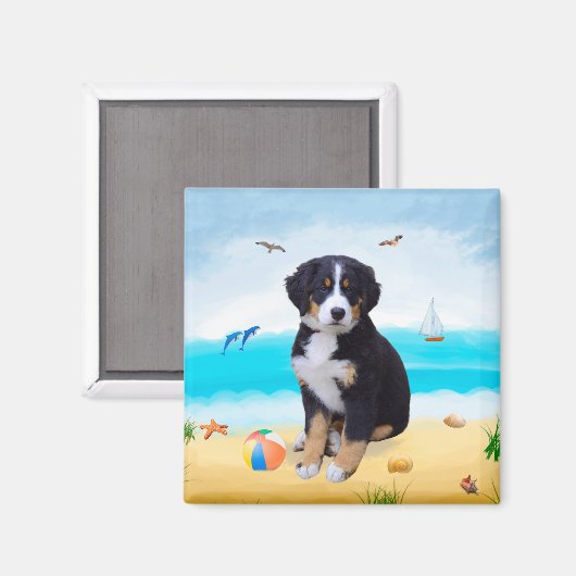 Bernese Mountain Dog am Strand Magnet (Vorderseite/Rückseite)
