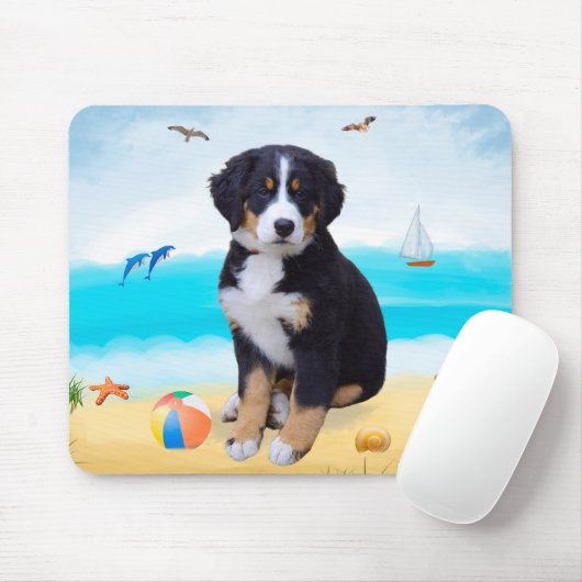 Bernese Mountain Dog am Strand Mousepad (Mit Mouse)