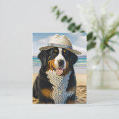 Bernese Mountain Dog am Strand Postkarte (Stehend Vorderseite)