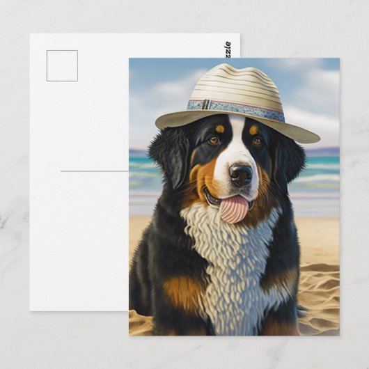 Bernese Mountain Dog am Strand Postkarte (Vorne/Hinten)