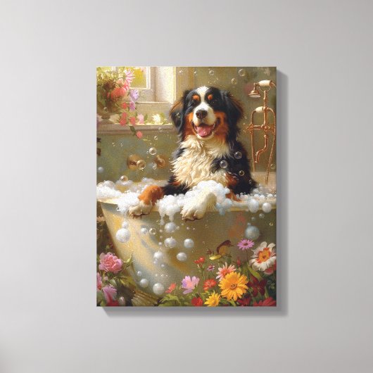 Bernese Mountain Dog Art | Bernese in Bathtub Leinwanddruck (Vorderseite)