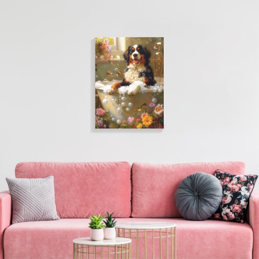 Bernese Mountain Dog Art | Bernese in Bathtub Leinwanddruck (Insitu (Wohnzimmer))