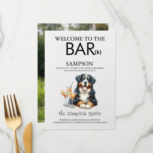 Bernese Mountain Dog Bar Menükarte (Vorderseite/Rückseite Beispiel)