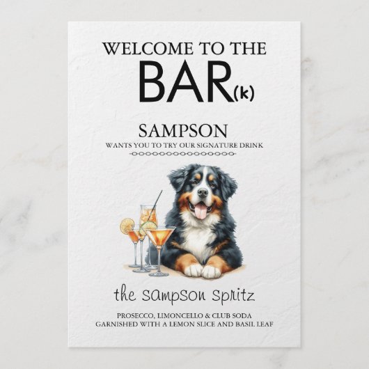 Bernese Mountain Dog Bar Menükarte (Vorderseite)