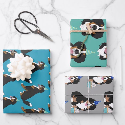 Bernese Mountain Dog Birthday Geschenkpapier Set (Vorderseite)