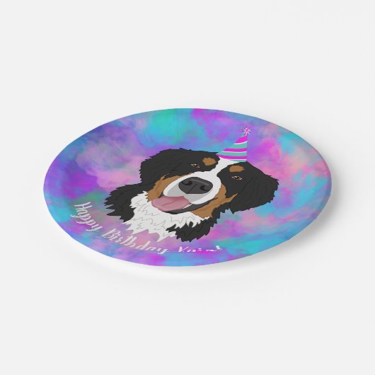 Bernese Mountain Dog Birthday Pappteller (Schrägansicht)