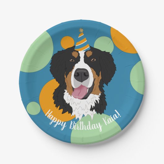 Bernese Mountain Dog Birthday Pappteller (Vorderseite)