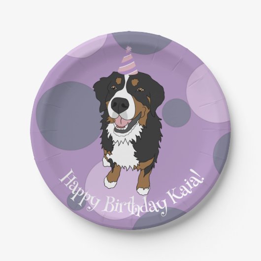 Bernese Mountain Dog Birthday Pappteller (Vorderseite)