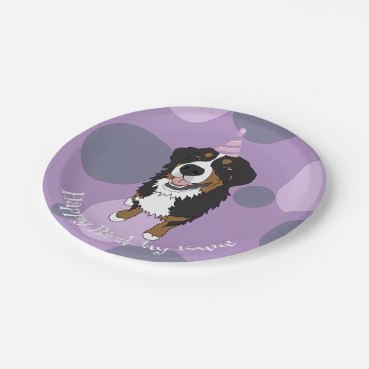 Bernese Mountain Dog Birthday Pappteller (Schrägansicht)