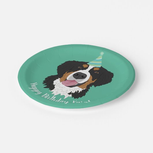 Bernese Mountain Dog Birthday Pappteller (Schrägansicht)