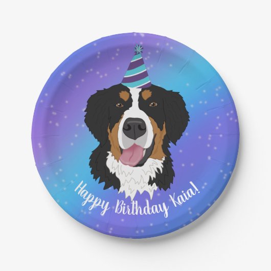 Bernese Mountain Dog Birthday Pappteller (Vorderseite)