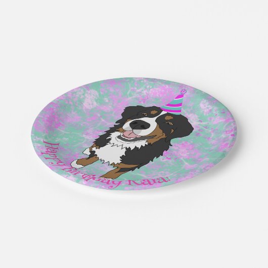 Bernese Mountain Dog Birthday Pappteller (Schrägansicht)