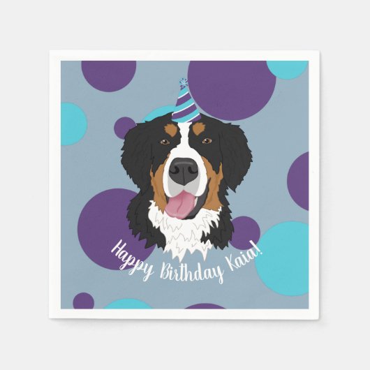Bernese Mountain Dog Birthday Serviette (Vorderseite)