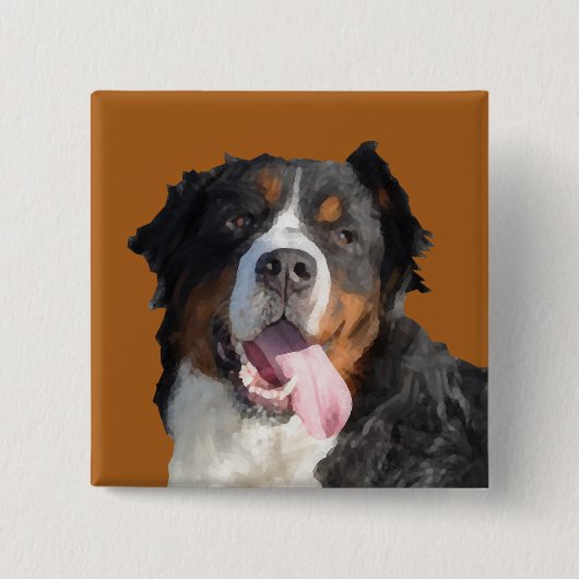 Bernese Mountain Dog Button Wasserfarbe (Vorderseite)