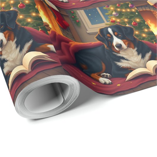 Bernese Mountain Dog Christmas Bedtime Story Geschenkpapier (Rolleneckpunkt)