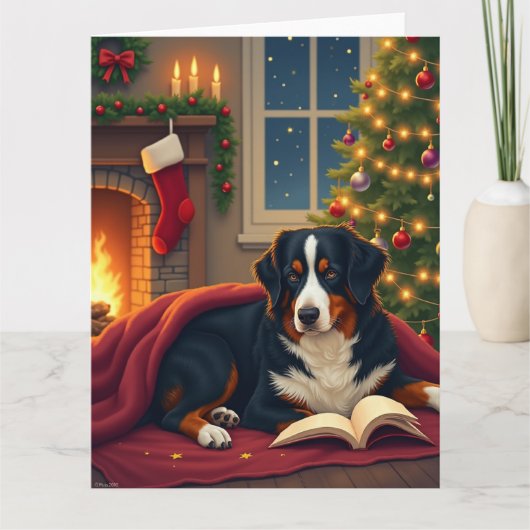 Bernese Mountain Dog Christmas Bedtime Story Karte (Vorderseite)