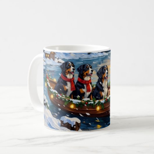 Bernese Mountain Dog Christmas Boat Holiday Kaffeetasse (Vorderseite Links)