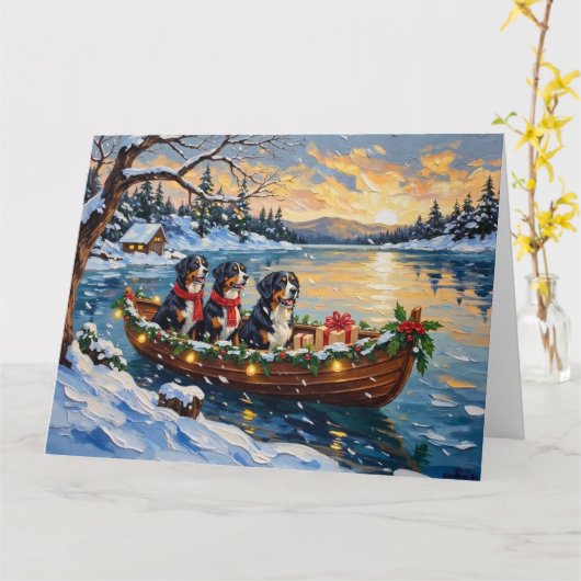 Bernese Mountain Dog Christmas Boat Holiday Karte (Gelbe Blume)
