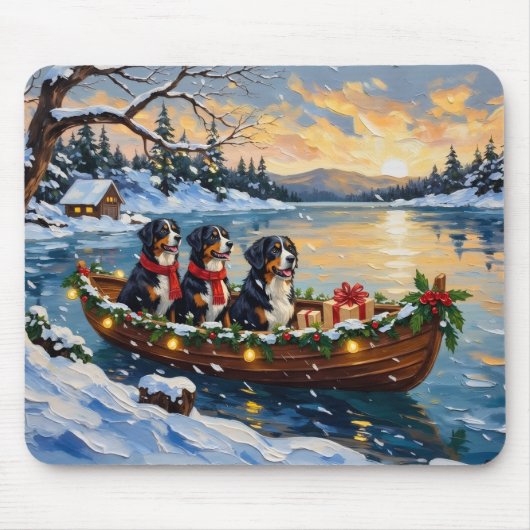 Bernese Mountain Dog Christmas Boat Holiday Mousepad (Vorne)