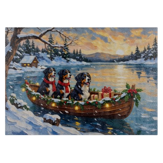 Bernese Mountain Dog Christmas Boat Holiday Schneidebrett (Vorderseite)