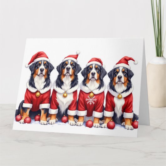 Bernese Mountain Dog Christmas Dress Santa Hat Karte (Vorderseite)