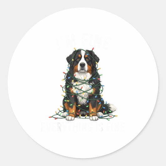 Bernese Mountain Dog Christmas I'm Fine Everything Runder Aufkleber (Vorderseite)