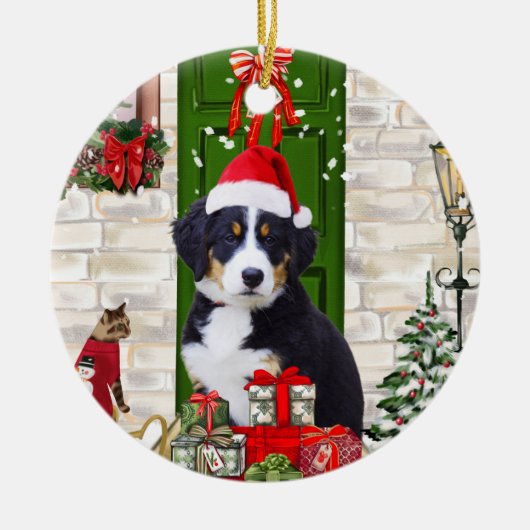 Bernese Mountain Dog Christmas Keramik Ornament (Vorne)