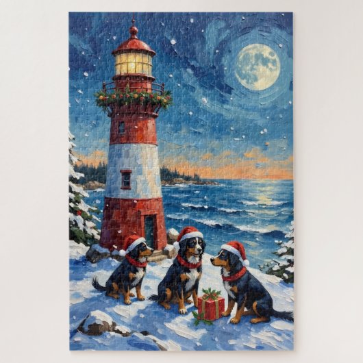 Bernese Mountain Dog Christmas Lighthouse Holiday Puzzle (Vertikal)