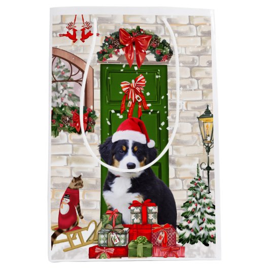Bernese Mountain Dog Christmas Mittlere Geschenktüte (Vorderseite)