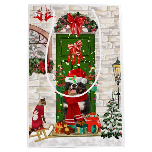 Bernese Mountain Dog Christmas Mittlere Geschenktüte (Vorderseite)