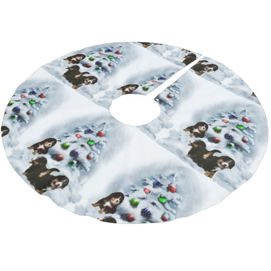 Bernese Mountain Dog Christmas Polyester Weihnachtsbaumdecke (Schrägansicht)