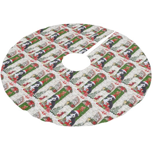 Bernese Mountain Dog Christmas Polyester Weihnachtsbaumdecke (Schrägansicht)